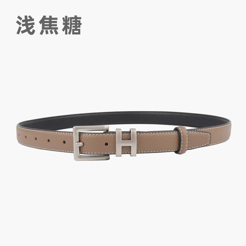 Lychee Pattern First Layer Cowhide Leather Women'S Belt Simple H Women'S Belt With Jeans Casual Pants