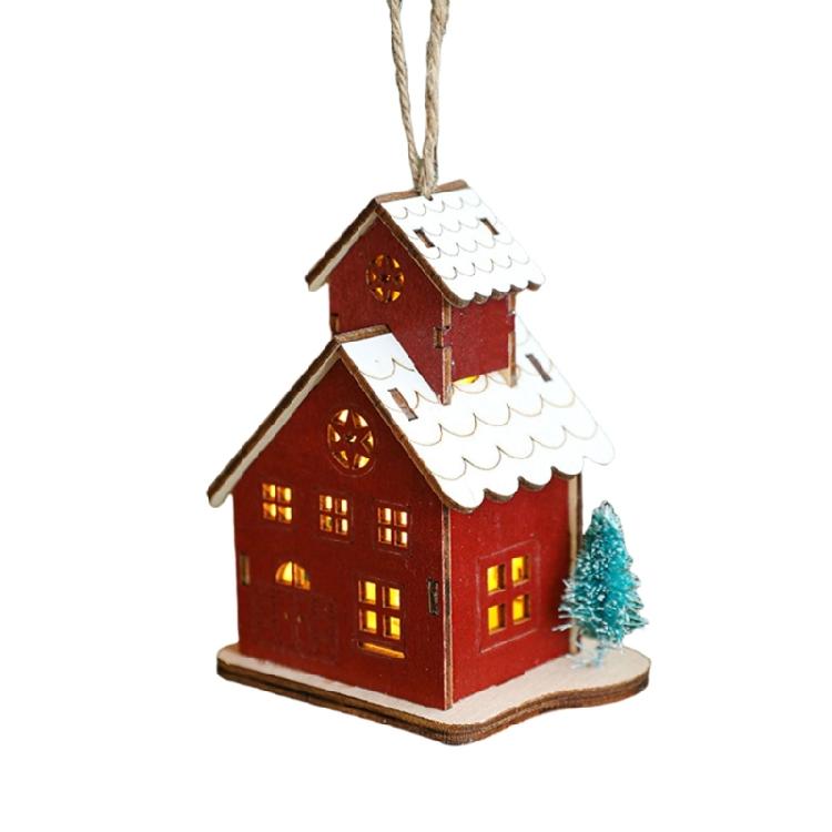 Wood Christmas Cabin with Light Elegant Christmas Village Wood Houses with Soft Lighting Indoor Decors Gift