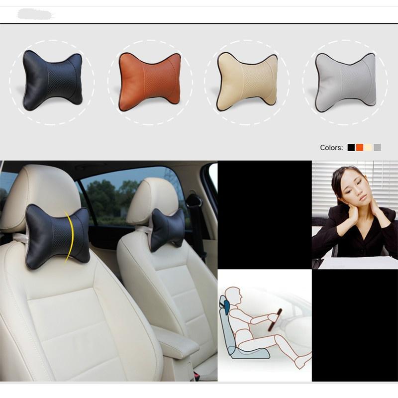 2pcs/set Car PU Headrest Seat Neck Pillow Four Seasons Common Bones Pillow Car Headrest Neck Pillow