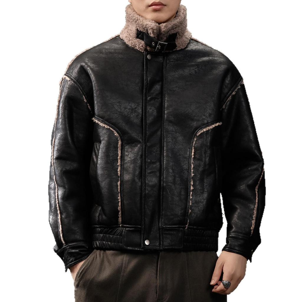 Herren Retro Leder & Pelz Baumwolljacke - Warm, Lässig, Locker geschnitten Winter Oberbekleidung