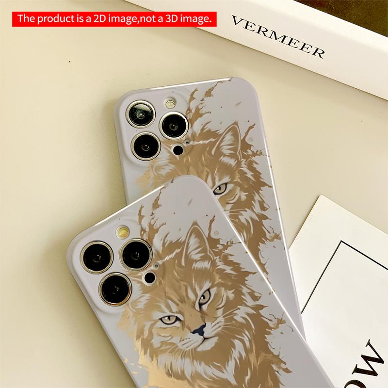 2DFlat Golden Cat Art Design All inclusive film hard iPhone case, compatible with iPhone 18 Pro Max 17 16 15 14 13 12 11