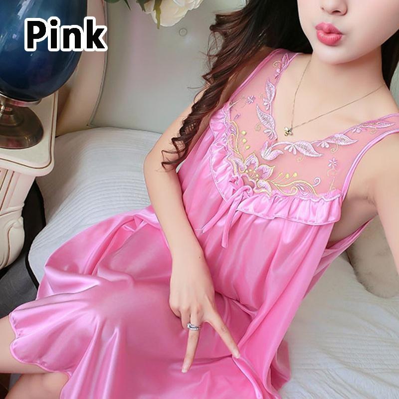 

11 цветов, женское модное пижамное платье, кружевное атласное ночное платье без рукавов, удобная домашняя одежда, шелковая одежда для сна 4XL 90-100kg розовый