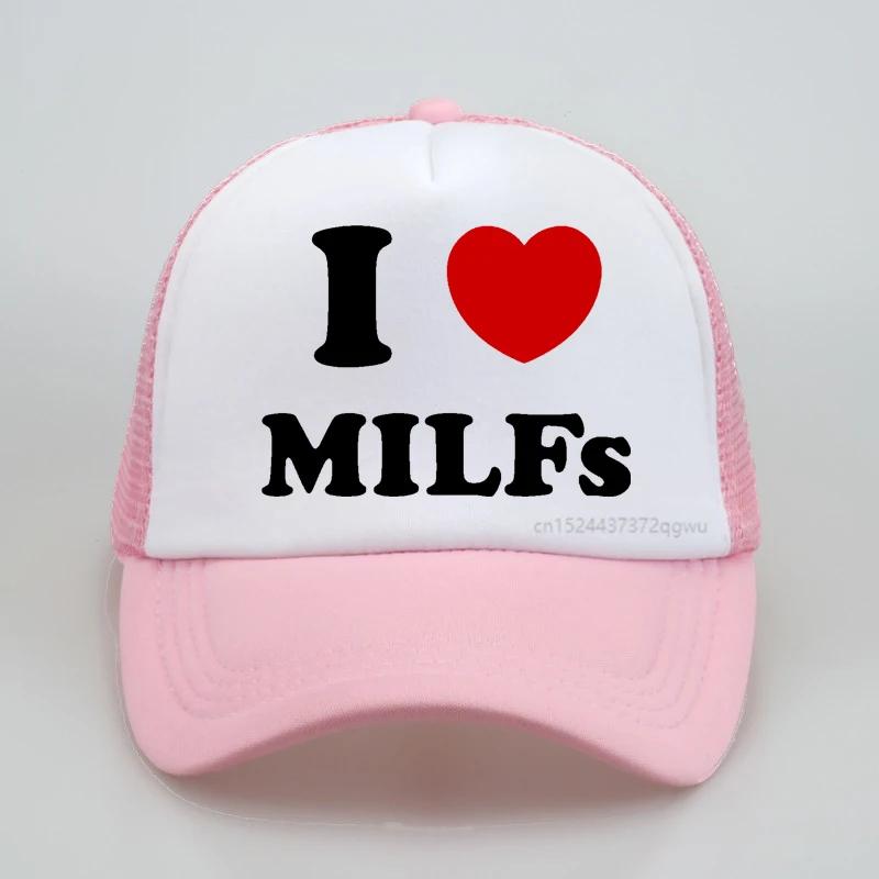 I Love MILFs Heart Baseball cap Graphic Cotton pop Mesh Breathable Trucker hat Birthday Gifts Summer Style Unisexs hats