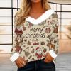 Women's Casual Fashion Long Sleeve Christmas Printed Flannel Collar Top