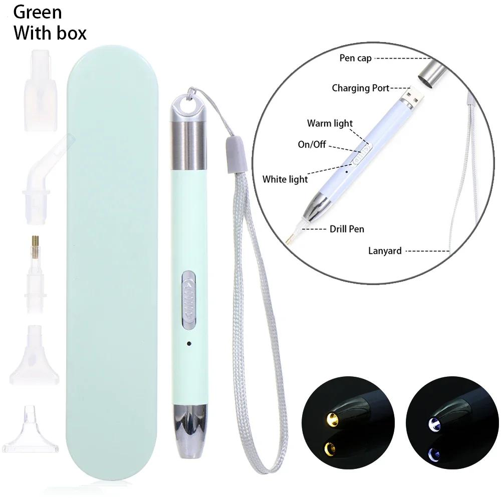 USB Rechargeable Lighting Point Drill Pen With 4 Heads For 5D Diamond Painting Pen Diamond Embroidery DIY Tools Accessories