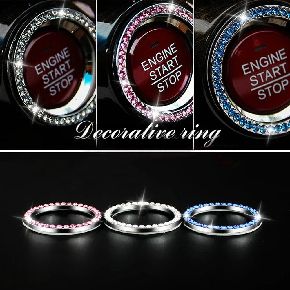 1PC Automobiles Start Switch Button Decoration Circle With Diamond Rhinestone Ring Button Sticker Car Interior Accessories