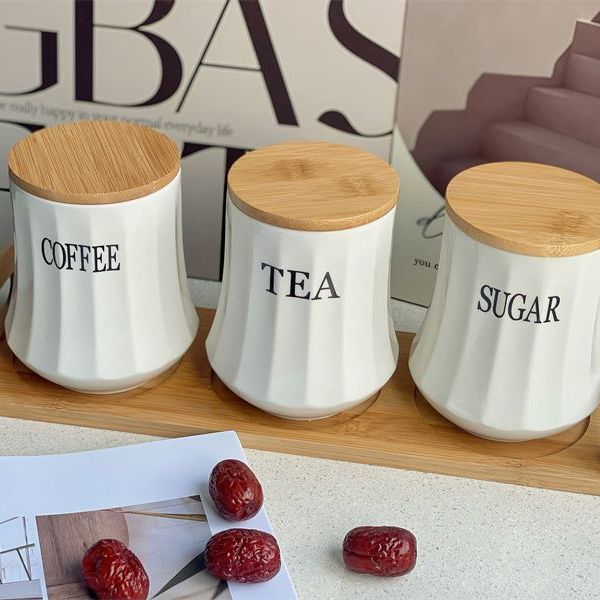 Креативная белая керамическая банка для конфет с деревянной крышкой, герметичная бутылка для хранения, влагозащищенная банка для чая и кофе, контейнер для хранения, домашний декор