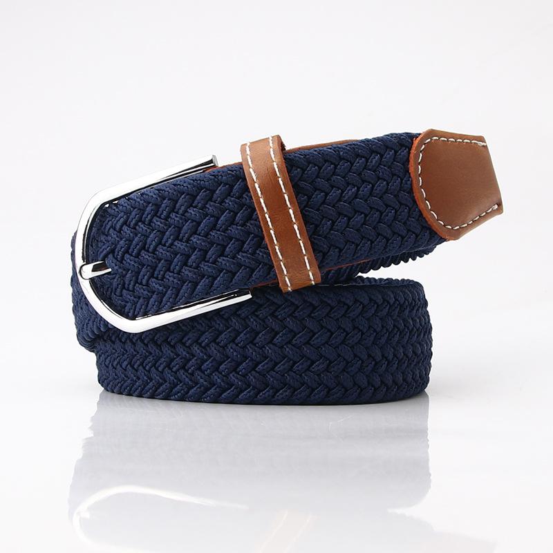 Popular Women's Fashion Leather Belt with Multi-color Elastic Needle Buckle and Men's Woven Canvas Waist Belt