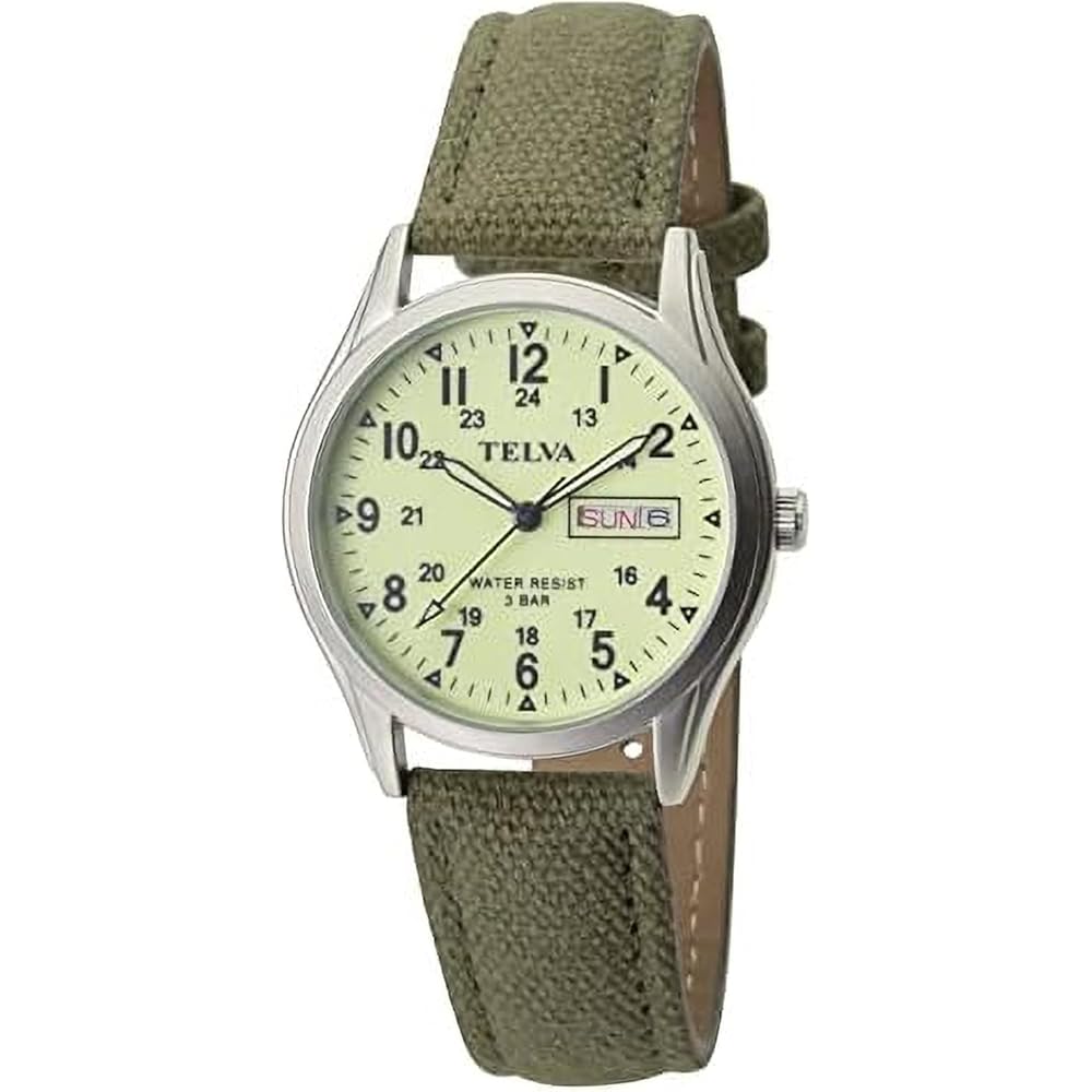 Crepha Analog Quartz Watch Men s 3 ATM Waterproof Luminous Dial Calendar Function Nylon Strap 18mm Green