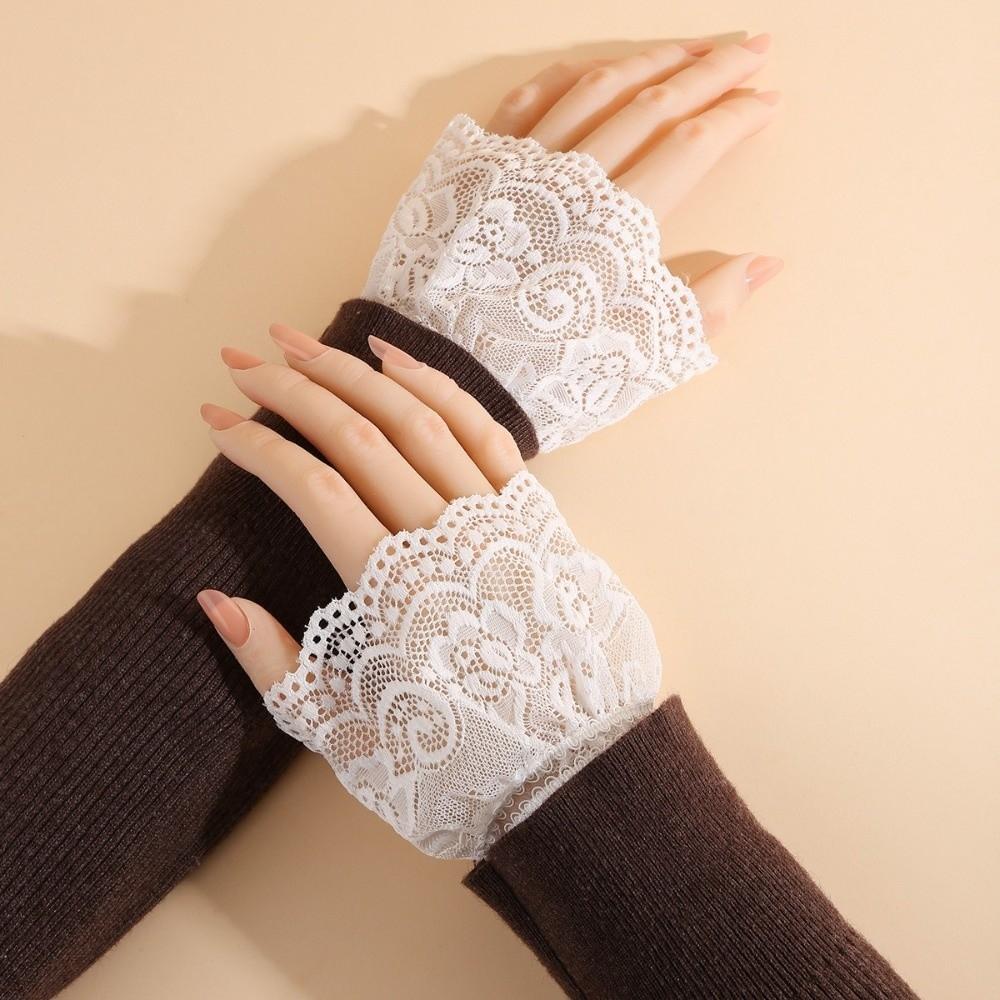 1 Pair Elegant False Cuffs Embroidery Pattern Lace Sleeves Versatile Fake Cuffs For Women