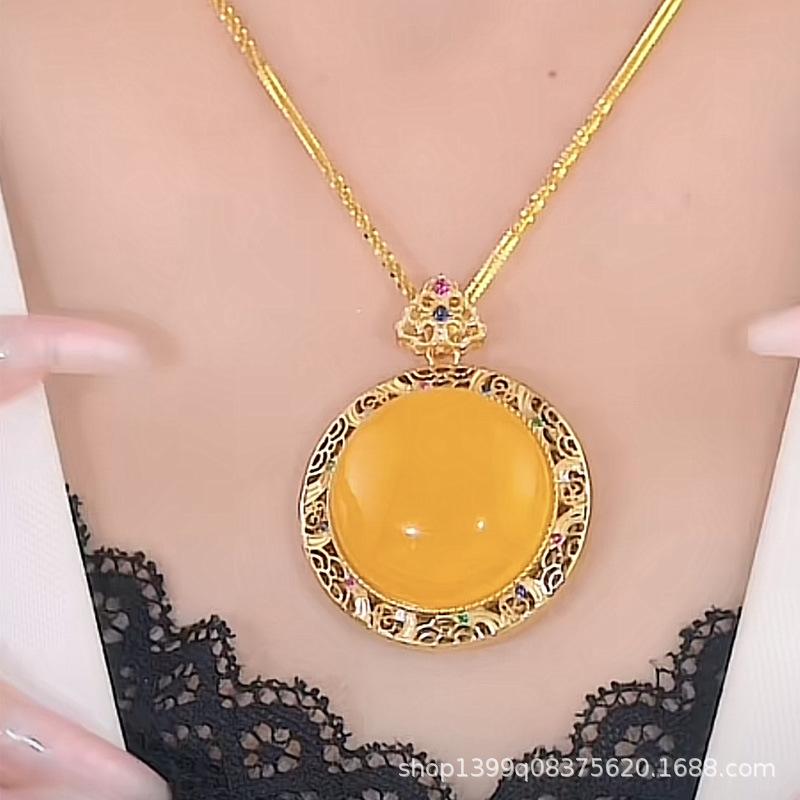 

Iridescent Amber Cloisonné Enamel Pendant Necklace - Autumn Winter Landscape Accessory 77 Amber Pendant Necklace [Style 1]