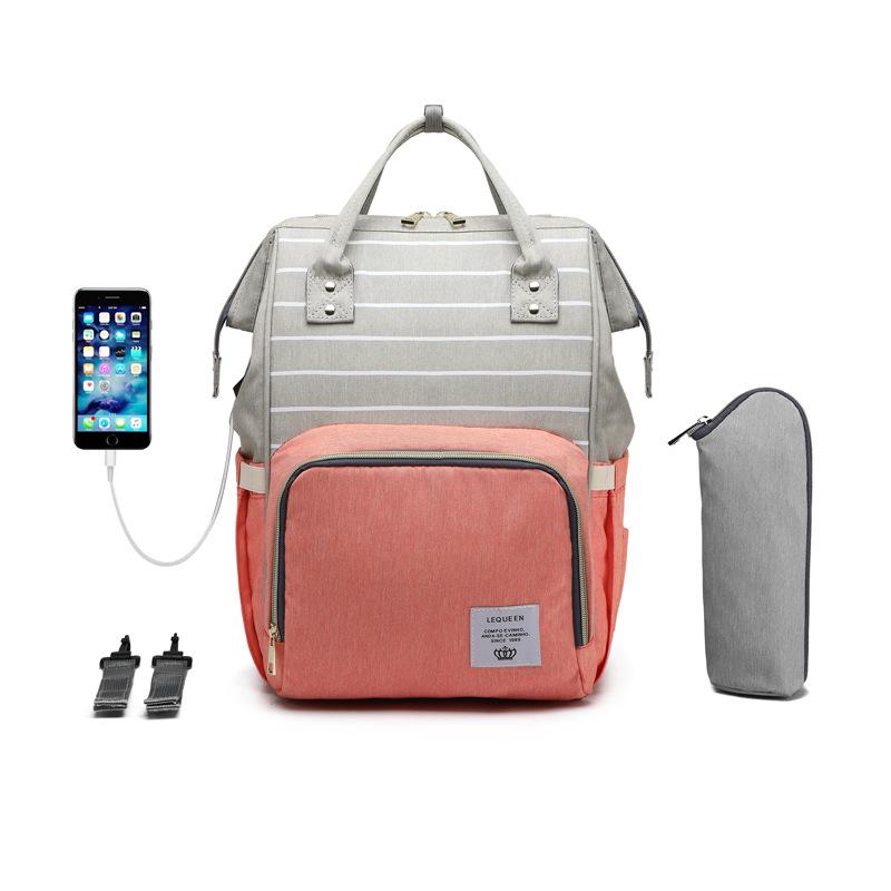 LEQUEEN Lightweight Multifunctional USB Charging Diaper Backpack for Moms