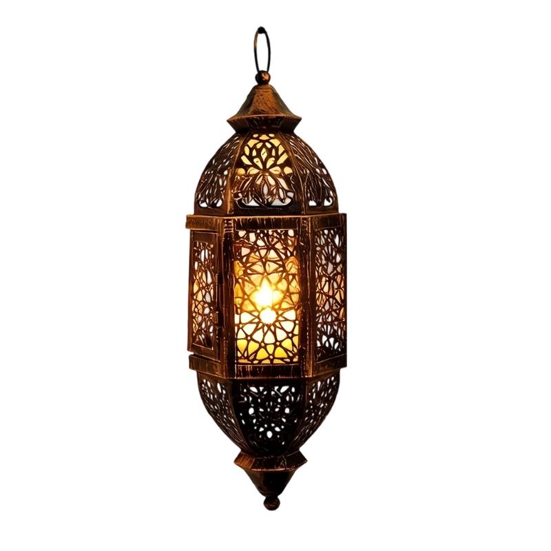 Portacandele in Ferro Battuto Marocchini Lanterna con Design Traforato da Appendere Decorazioni Regalo per Eid Ramadans
