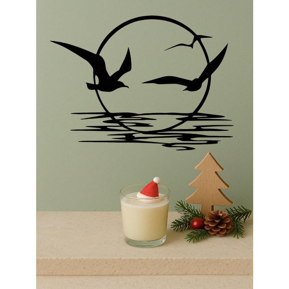 Metal Wall Art Sea Sunrise Seagull Home Decor Modern Waterproof Rustproof Gift