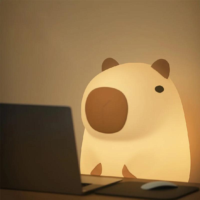 Cute Capybara Night Light Dimmable Rechargeable Touch Pat Lamp Soft Silicone Nursery Nightlight for Kids Room Bedroom Bedside Home Decor Gift