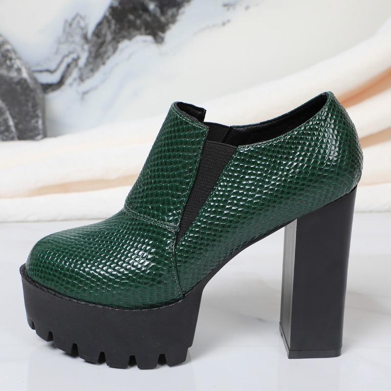 

Женские туфли на толстом каблуке, осенние, новые, с круглым носком, с глубоким ртом, слипоны, толстая подошва, износостойкие, с низким верхом 42 зелёный