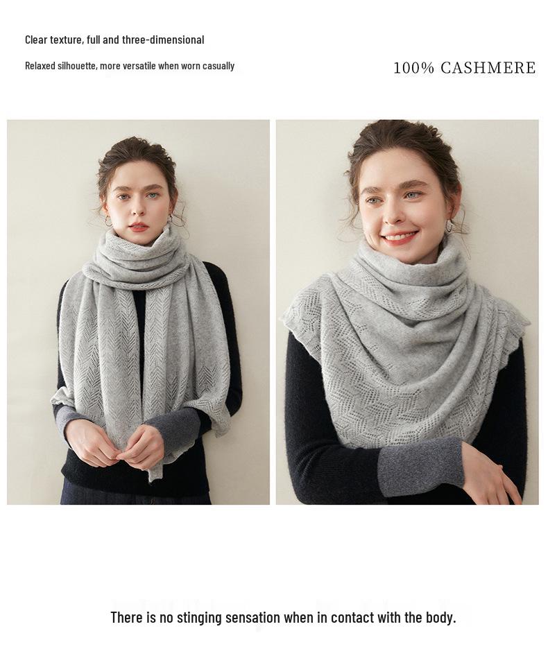 Women's 100% Pure Cashmere Hollow Knitted Scarf - Warm & Fashionable for Autumn/Winter