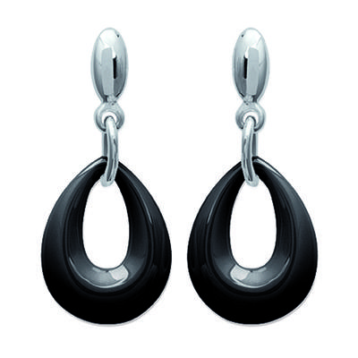 [L6709] - Black 'Choreography' Steel Earrings (ceramic) - 30x15 Mm