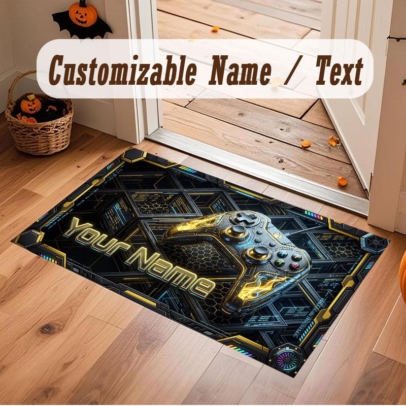 City Cyberpunk Theme Crystal Velvet Floor Rug Personalized Custom Name Text Warm Carpet Home Decoration