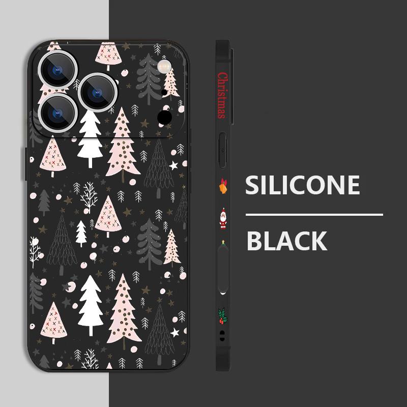 Cute Christmas Tree Pattern TPU Soft Silicone Case For iPhone 17 Pro Max 16E 16 15 14 13 Pro Max 12 Pro 11 Shockproof With Lanyard Phone Cover Fundas