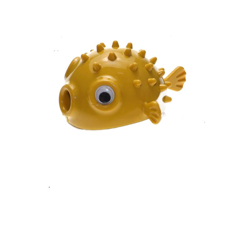 Green Pufferfish Shaped Squeaky Dog Toy, Durable Rubber Chew Toy for Dogs, Interactive Puppy Teething Toy жёлтый