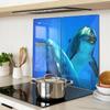 Glass Kitchen Serving Boards with Graphics of Two Dolphins 2x30x52 Cm