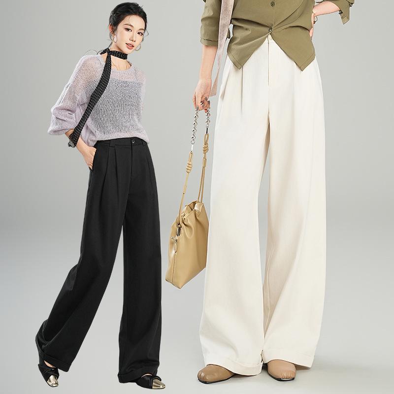 2026 Spring Women's Tencel Wool High-Waisted Wide-Leg Pants - Casual Loose Drapey Slimming Floor-Length Trousers
