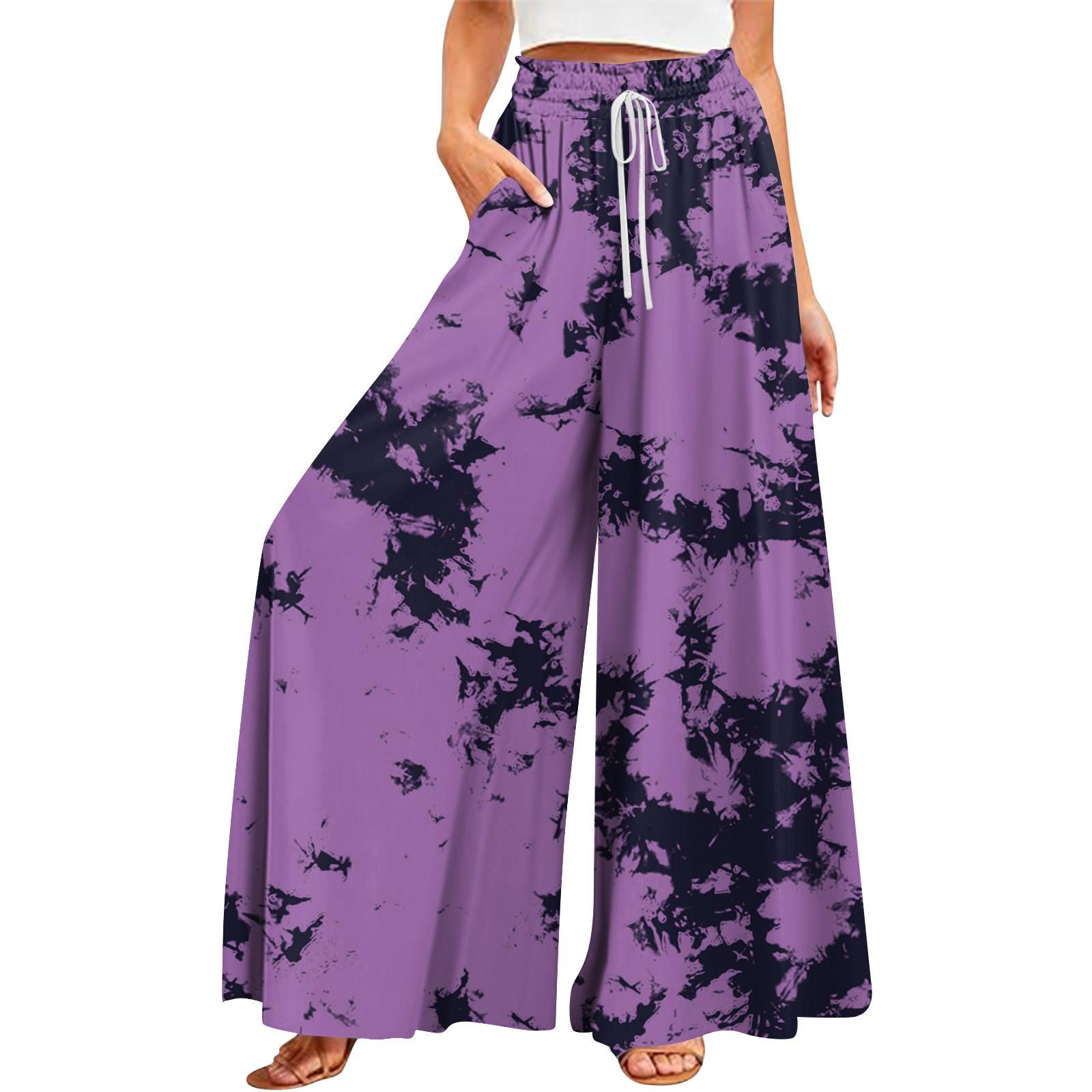 

Женские летние широкие брюки с высокой талией и струящимися карманами, модные повседневные повседневные пляжные брюки в богемном стиле с принтом XXXXL фиолетовый