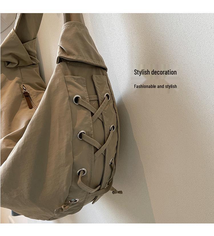 Niche Pleated Nylon Shoulder Bag: 2026 Large Capacity Dumpling Crossbody for Women and Students