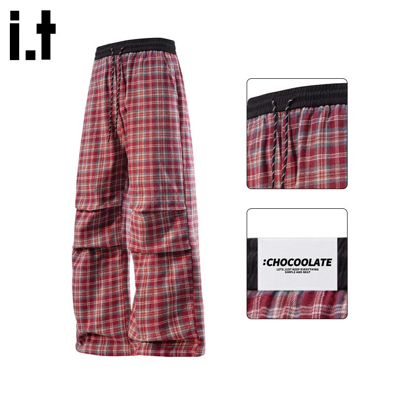 :CHOCOOLATEit Men s American Retro Plaid Loose Straight-Leg Casual Pants M