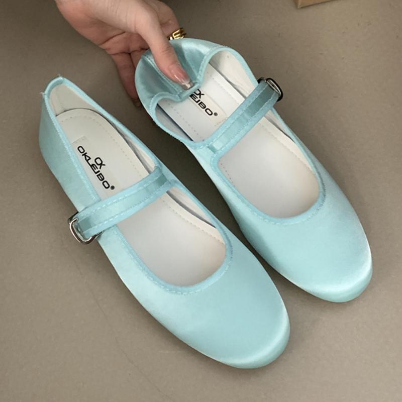 Comfort Satin Soft Sole Ladies Mary Jane Shoes Fashion Round Toe Shallow Women Flats Elegant Buckle Prom Designer Ballet Shoes