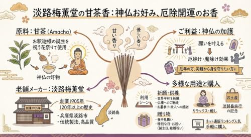 Awaji Baikundou Purifying Incense (for 2026, the Year of Misfortune, and for Warding Off Evil Spirits) - Amacha Incense, 90g, for Use In Rooms and At