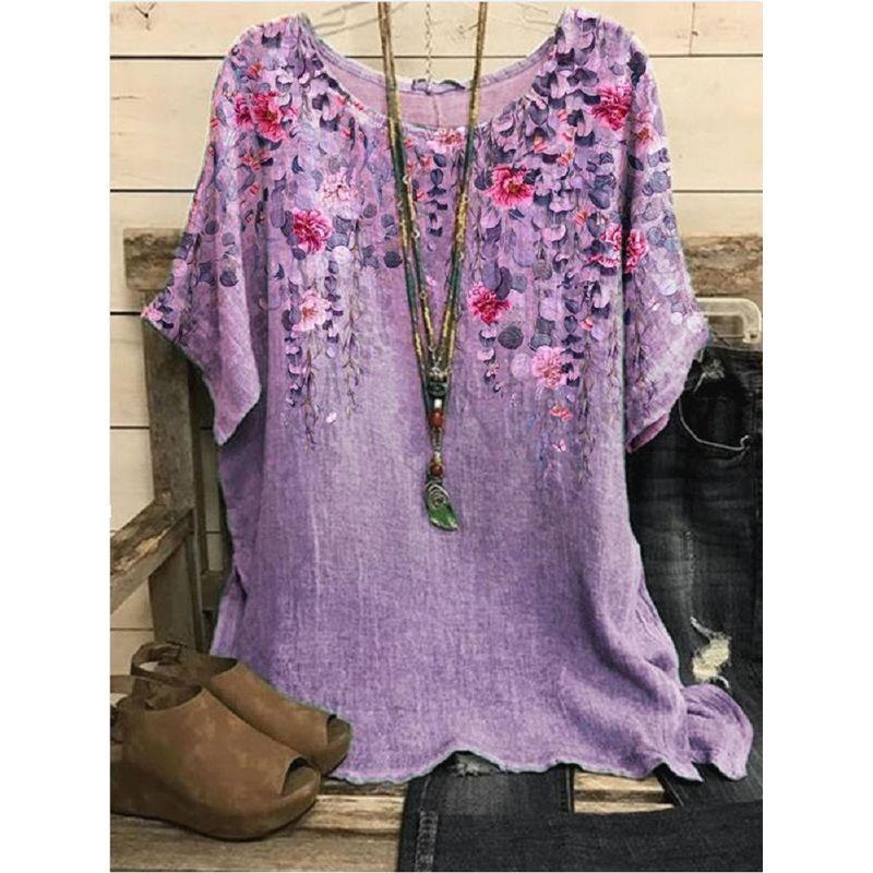 Printed round Neck Neck Casual Loose Top Print round Neck Top Women