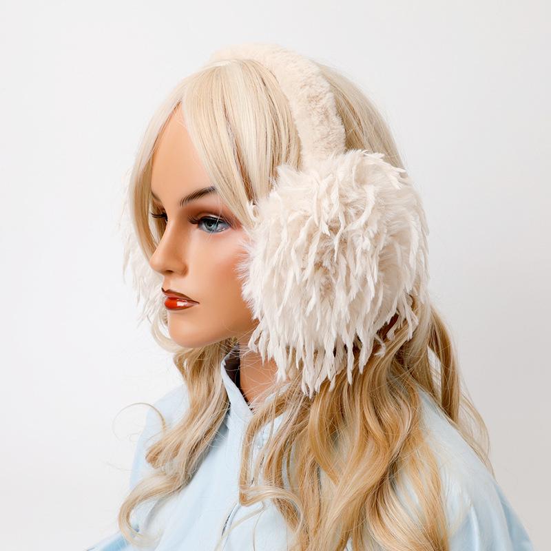 

Stylish Feather Tassel Folding Earmuffs: Lightweight, Warm Solid Color Ear Protection for Autumn and Winter бежевий