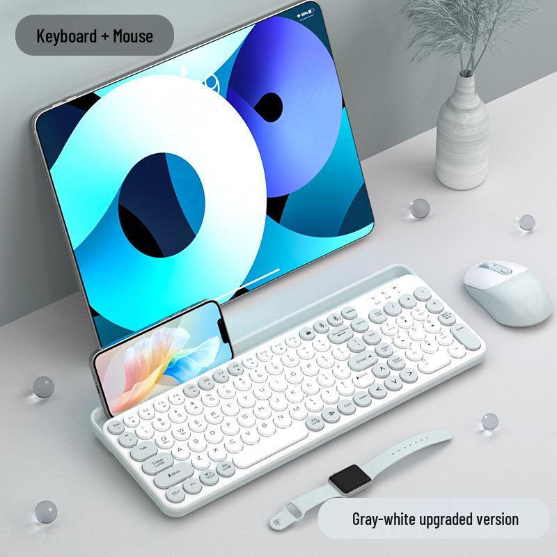 Retro Round Keycap Dual-Mode Wireless Bluetooth Keyboard & Mouse Set for Laptop, Desktop, Mobile, and Tablet