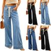 Women's Wide Leg Jeans  Lightweight Straight Leg Baggy Drawstring Denim Pants