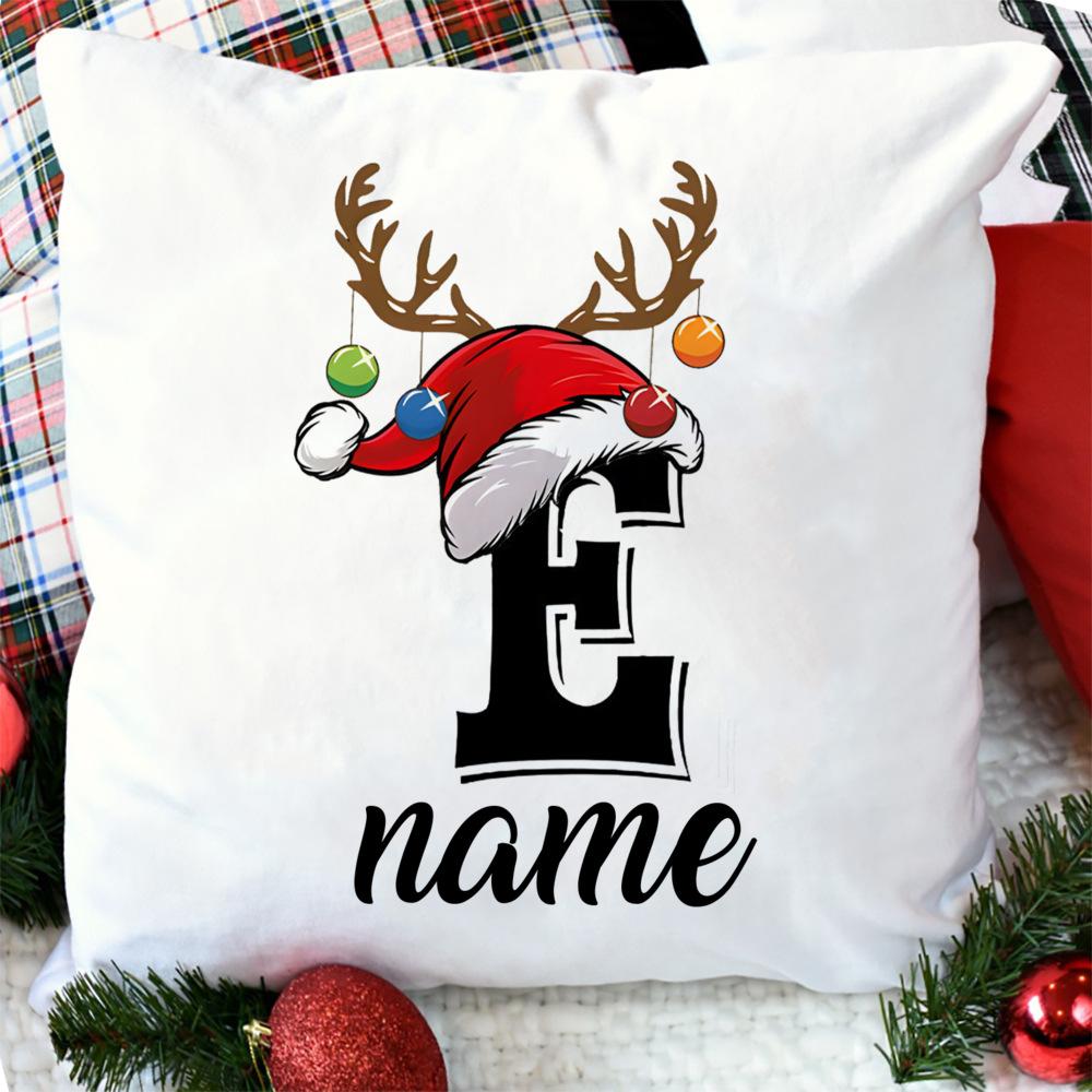 Personalised Christmas Pillow Case Initial with Name Cushion Cover Xmas Party Decor Home Pillowcase Xmas Gift for Family Friends