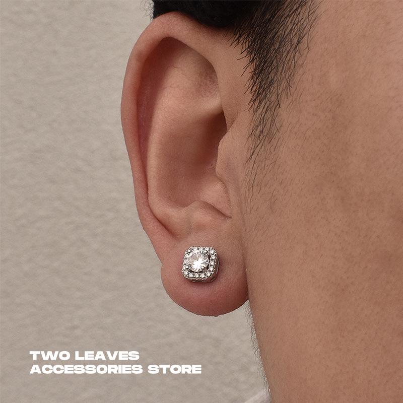 S925 Silver Square Blue Zircon Stud Earrings - Trendy Hip Hop Jewelry for Men & Women