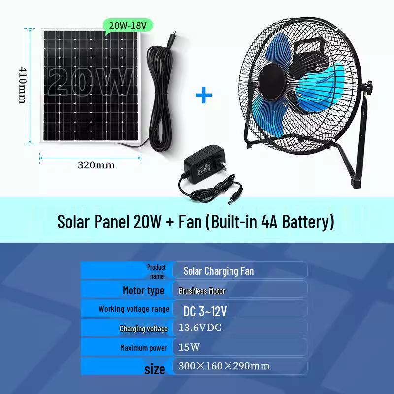 Portable Solar-Powered DC Cooling Fan for Indoor & Outdoor Use