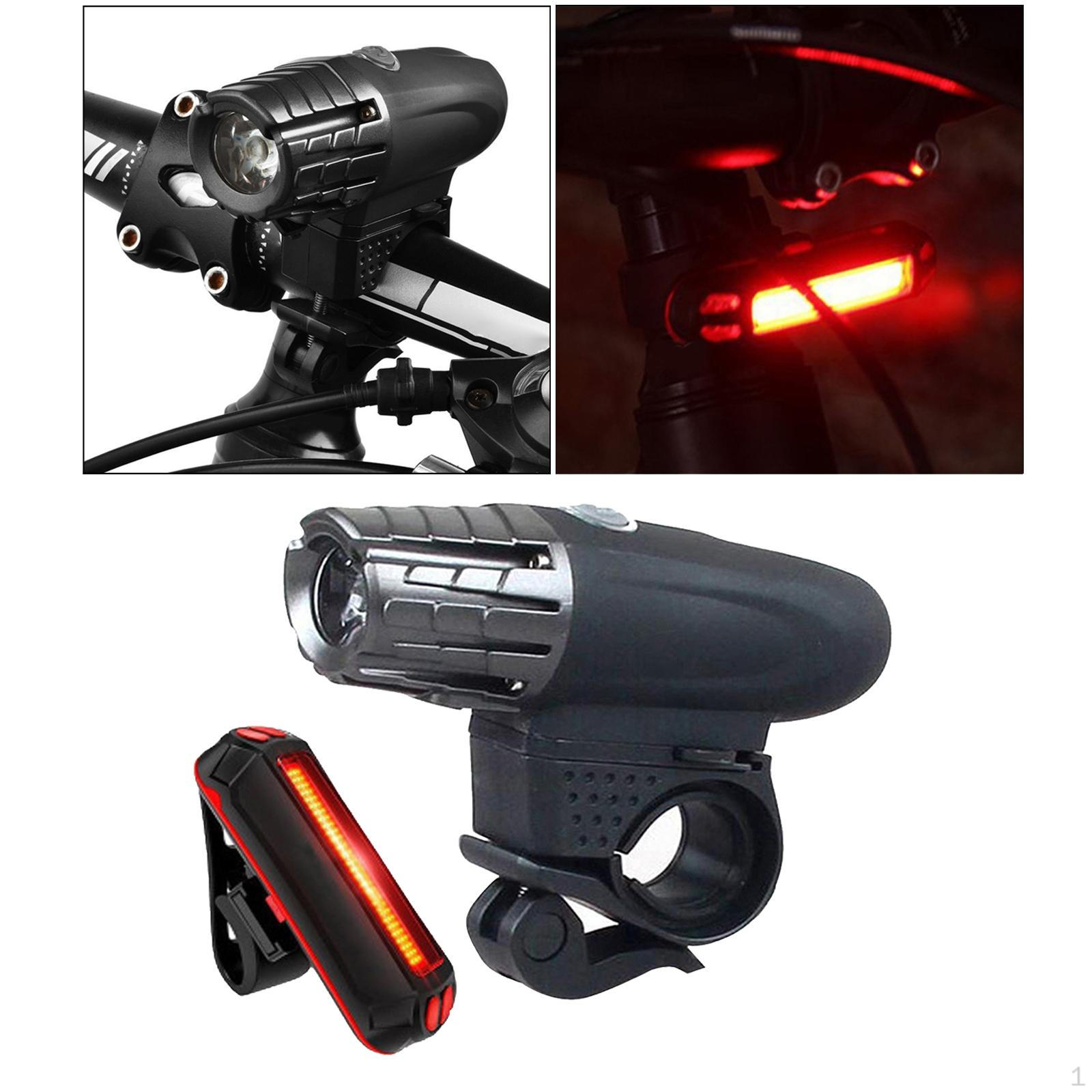 Bright USB Rechargeable Bike Light Set, Bicycle Front Headlight and Back , 4 Modes, Easy to Front+Tail Light