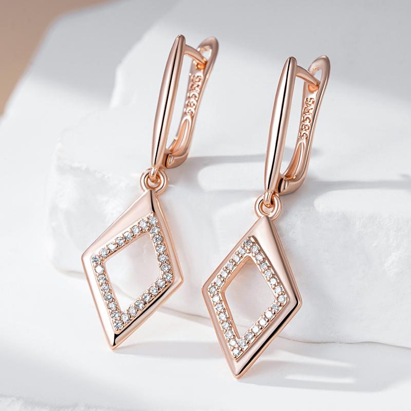 Geometric Oval Rectangle Full Natural Zircon Hoop Earrings For Women  Rose Gold Color Daily Fine Elegant Female Jewelry