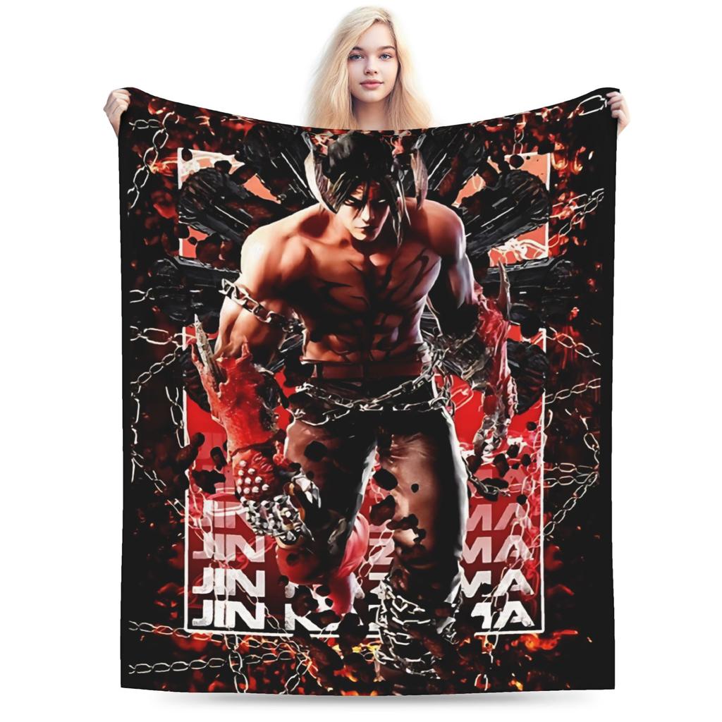 Tekken 8 Jin Kazama Soft Blankets Kids Adult Plush Throw Blanket Print Couch Chair Flannel Bedspread Sofa Bed Cover