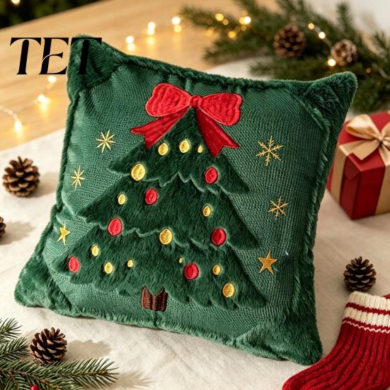 Winter Heimdeko Kissenbezüge Weihnachten Plüschkissenbezug, 3D Stickerei Design Weiche Kissenbezüge Abdeckung, Dekorative Kissenhülle für Feiertagssofa