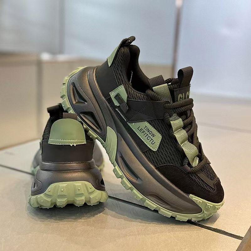 Men's Shoes Platform Casual Sports Dad Shoes, Black Green, Green, Gray