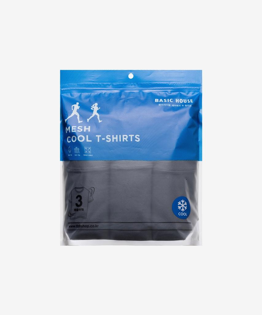 BASIC HOUSE [3Pack] Cool Air Mesh Round Short Sleeve T-Shirt 3-Pack (4 Colors) Lats0116 (A Type)