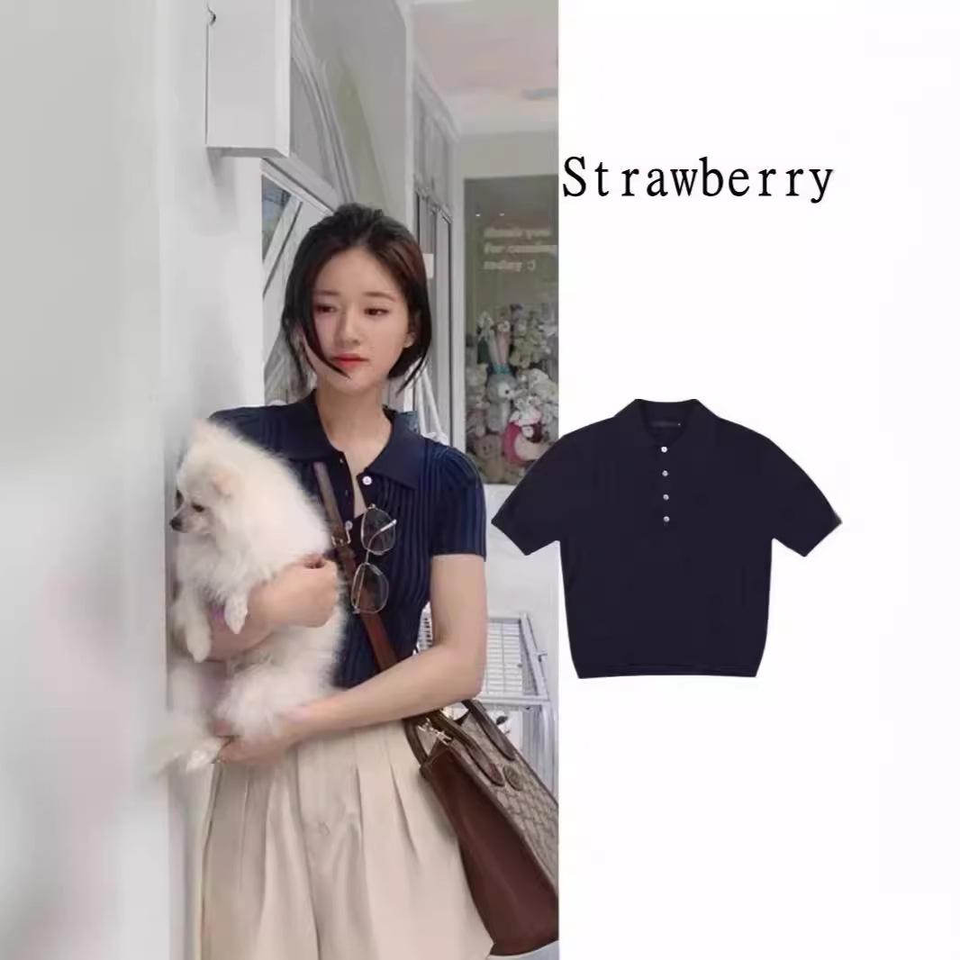 

Zhao Lusi s Summer Knit Polo Collar Short Sleeve Slim Fit T-Shirt Small