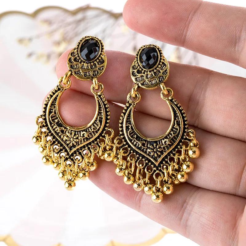 Vintage Large Beads Colored Beads Tassel Earrings Ladies Ethnic Style Colorful Bohemian Drop Earrings
