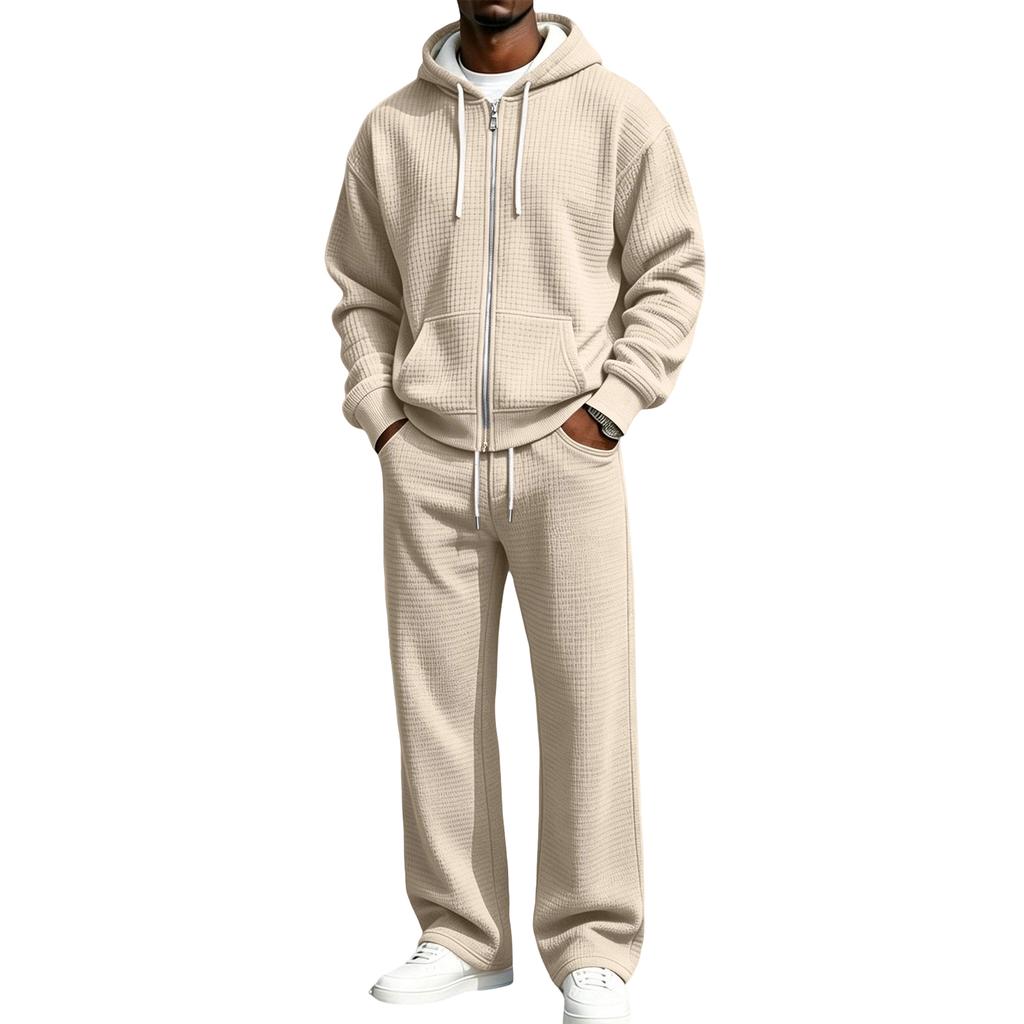 Winter Knit Hooded Sweatshirt Jacket and Sweatpants Set, 2 Piece Hoodie and Jogger Outfit for Cold