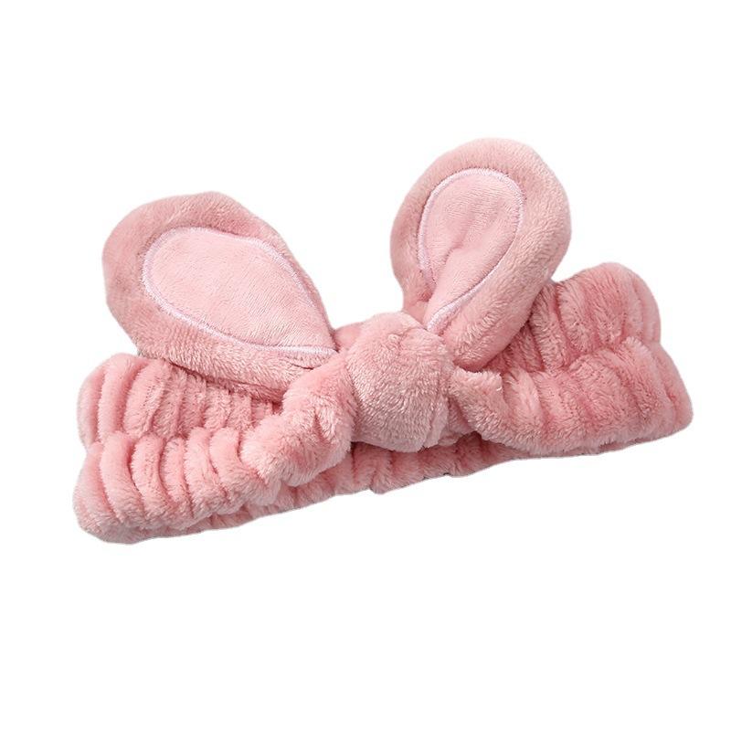 Cute Pink Rabbit Ear Style Elastic Hair Bands Women's Washable Hair Headbands Set