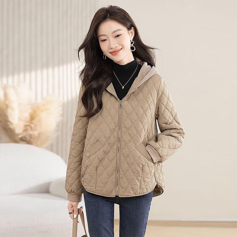 

Women s Loose Hooded Diamond Quilted Cotton Jacket L